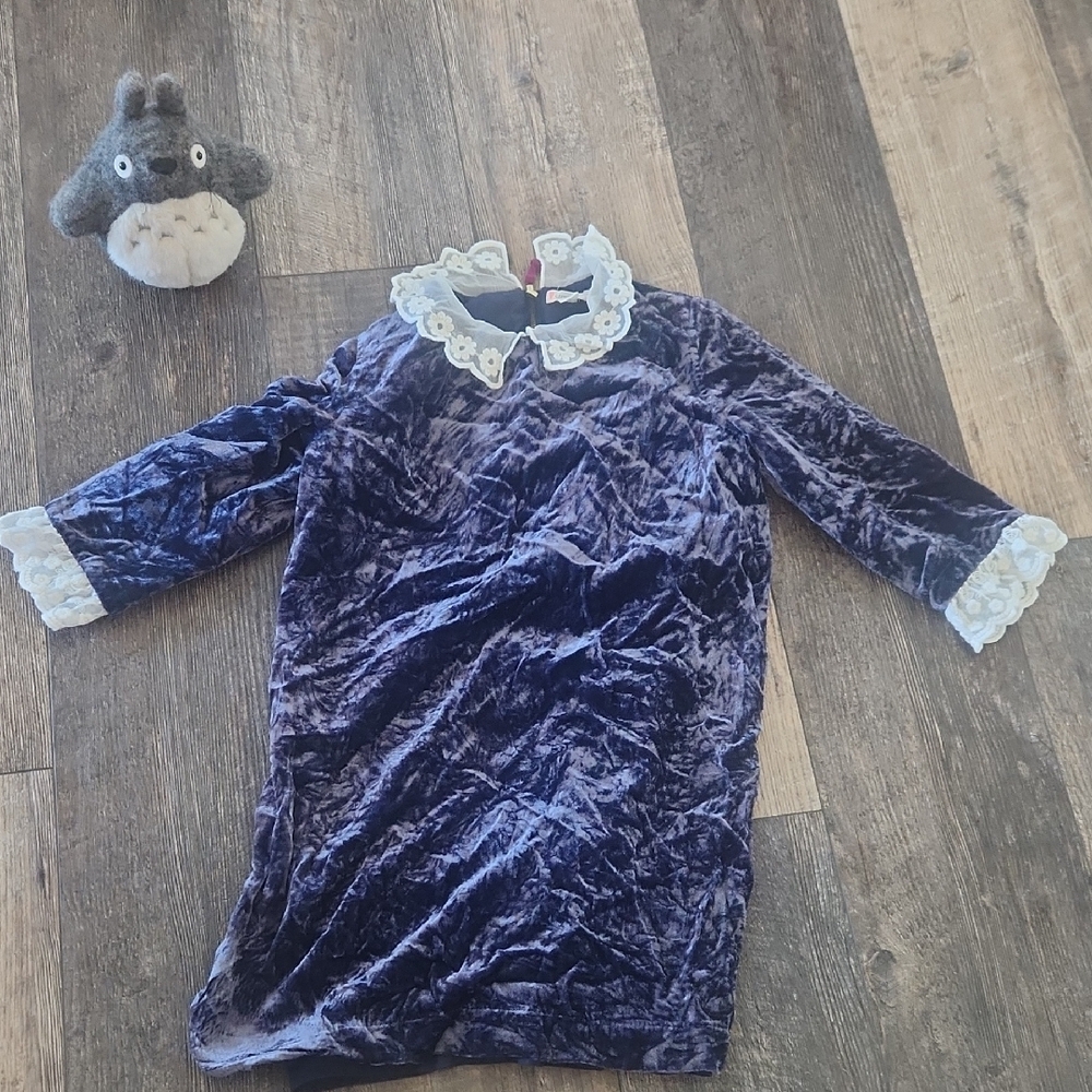 Velvet Dress with Lace Trim